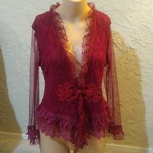 Red Ruffle Lace Cardigan